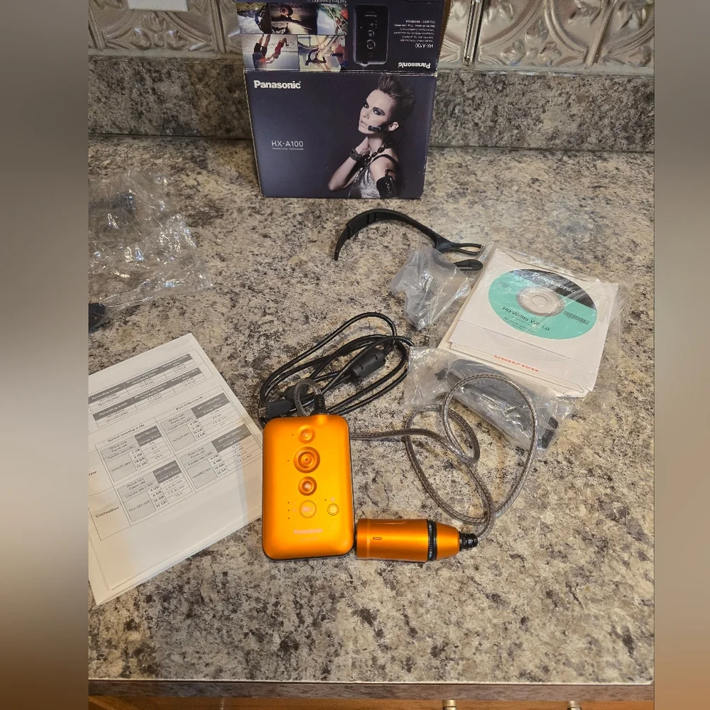 Panasonic Wearable Camera HX-A100 -Orange/Black W/Box, Disk, Accessories